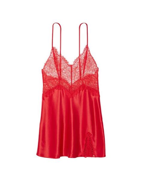 Victoria S Secret Lipstick Red Satin Lace Slip Dress