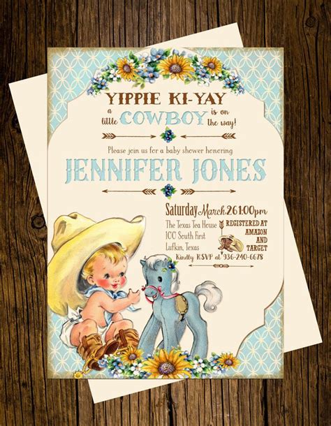 Cowboy Western Baby Shower Invitations Personalized Custom Etsy