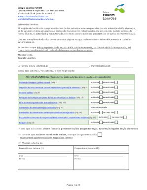 Completable En línea Autorizaciones Ed Primaria Colegio Lourdes FUHEM