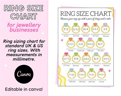 Jewellery Ring Size Chart, Ring Size Template, Jewellery Business ...