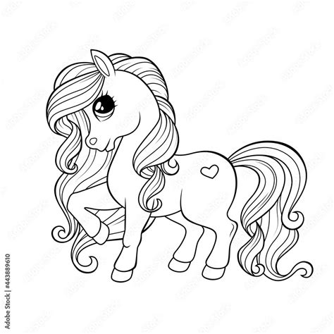 Cute little pony. Black and white illustration for coloring book Stock ...