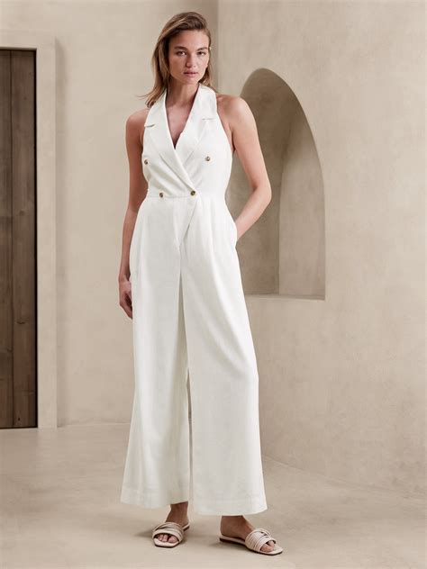 Linen Blend Collared Jumpsuit Banana Republic Factory