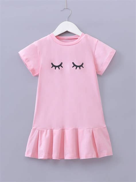 Toddler Girls Eyelash Print Ruffle Hem Babydoll Dress