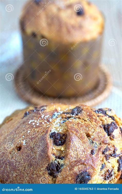 Close-up of Panettone with Chocolate Chips Focused, the Second Out of ...