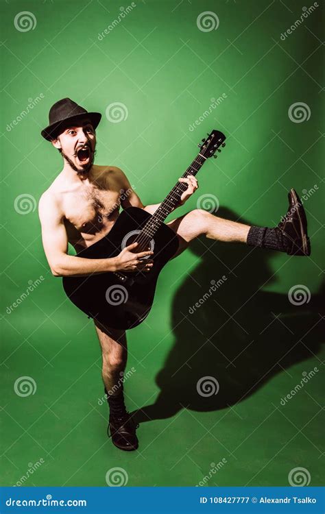 Naked Guy Playing Guitar In Studio Stock Image Image Of Guitarist Music