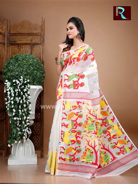 Dhakai Jamdani Saree With Ethnic Design Rapurnas