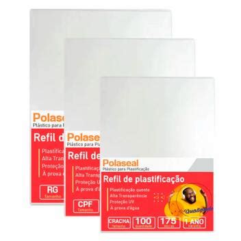 Kit 300un Polaseal Crachá Cpf Rg 0 07mm Para Plastificação Cassmar