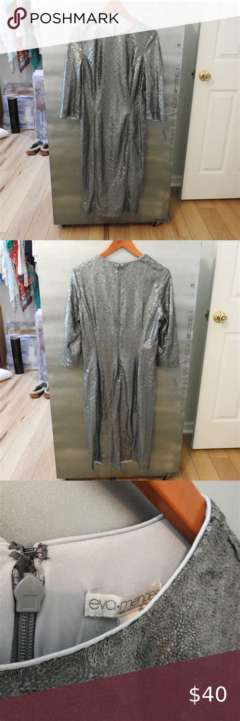 Silver Gray Sequin Evening Mid Sleeve Dress Eva Mendes Plus Fashion