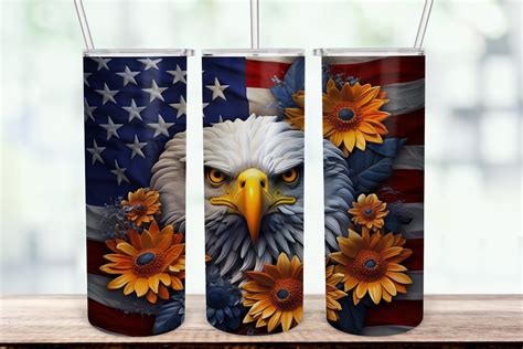 Sunflower Eagle American Flag Tumbler Graphic By Mp Digital Art