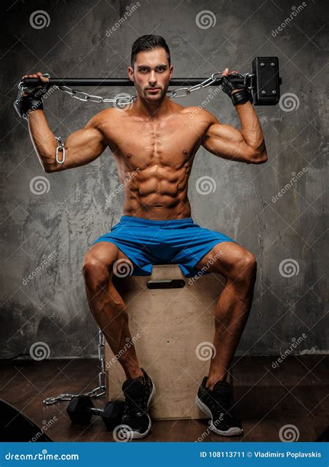 Muscular Guy In Blue Shorts Stock Image Image Of Naked Blue