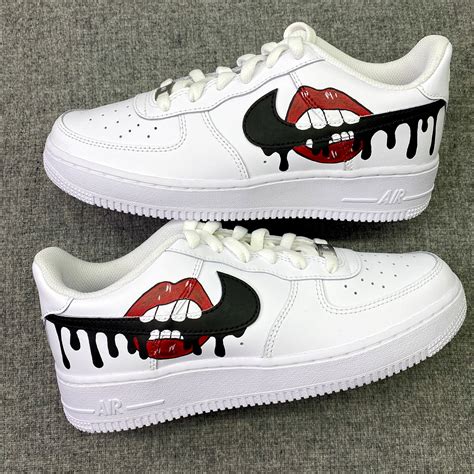 Custom Sneakers AF1 Nike Air Force 1 Red Drip Lips Hand Etsy