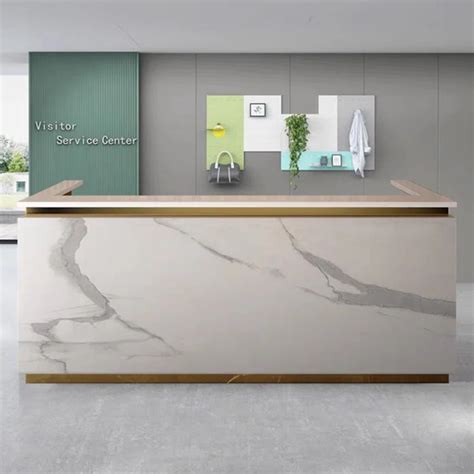 2 person Marble reception desk with Filing Cabinet multifunction front ...