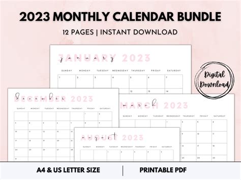 2023 Calendar Printable Landscape Digital Monthly Planner - Etsy