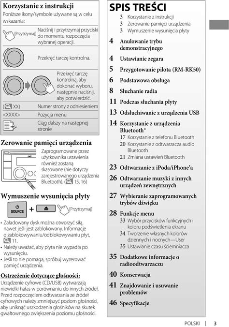 Instructions W Przypadku Nieprawid Owej Pracy Radioodtwarzacza Wyzeruj