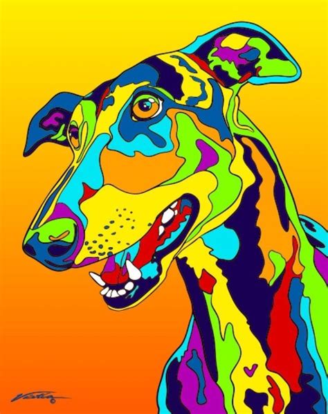 Multi Color Greyhound Dog Breed Matted Prints And Canvas Giclées Dog