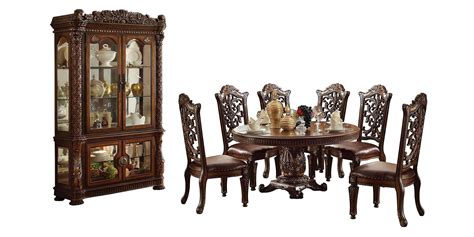 Gold Patina Bone Carved Wood Pendarvis Extendable Dining Table Set