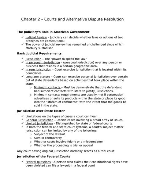 Chapter 2 Courts And Alternative Dispute Resolution Chapter 2