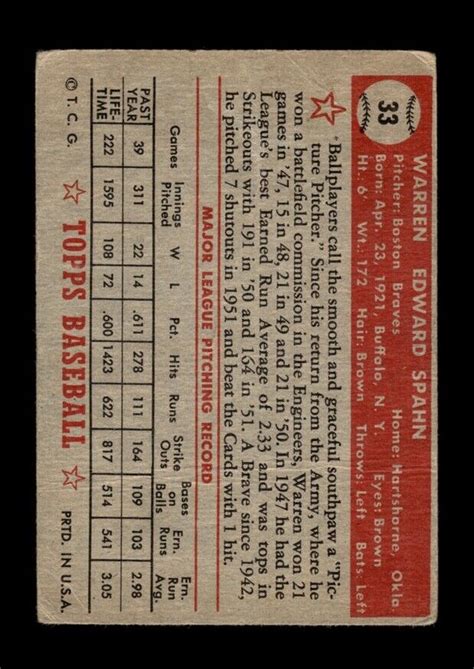 Topps Set Break Warren Spahn Low Grade Filler Gmcards Ebay