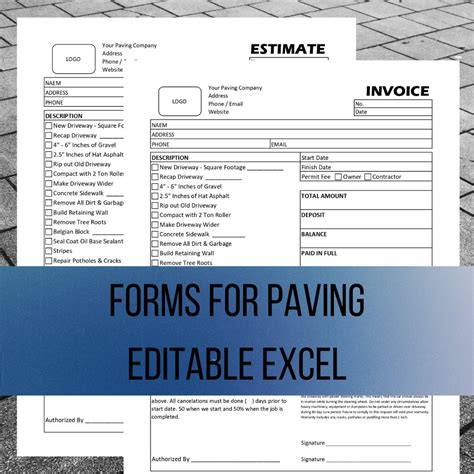 Paving Service Estimate Invoice Business Form Template Digital