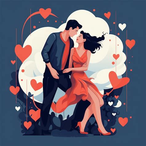 Flat Illustration Of Couple Falling In Love Perfect To Create Banner Or