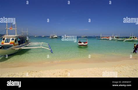 Speed Boat Jukung Leave Boracay Island Philippines Stock Video Footage