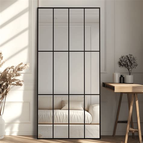 Wall Mirror 30" x 60", Window Pane Grid Mirror Modern Style for Bedroom