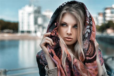 Blonde Scarf Portrait Face Dicky Efendi Women Outdoors Depth Of