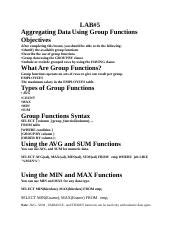 LAB 5 Docx LAB 5 Aggregating Data Using Group Functions Objectives