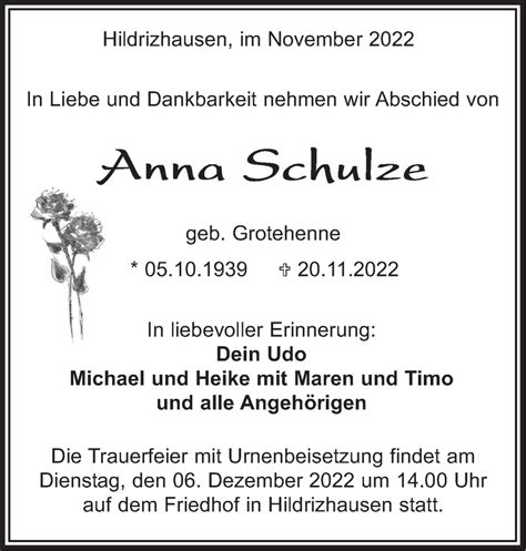 Traueranzeigen von Anna Schulze Kreiszeitung Böblinger Bote