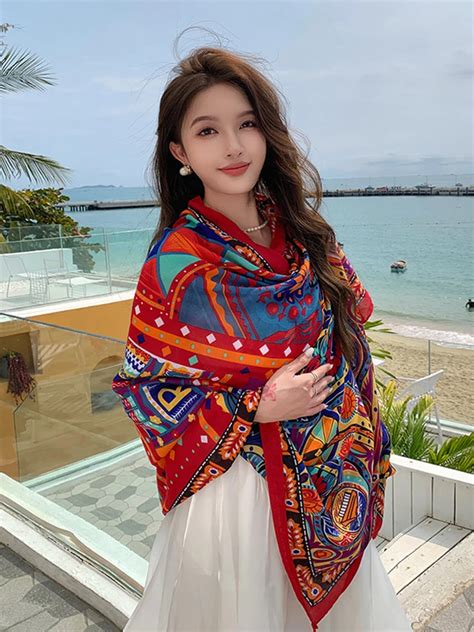 Women Chiffon Hijab Bikini Cover Up Silk Scarf Vintage Print Boho Female Bandana Scarve Sarong