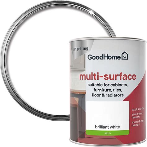 Goodhome Durable North Pole Brilliant White Satin Multi Surface Paint 750ml Diy At Bandq