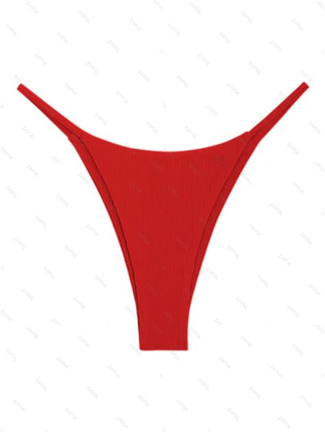 Ribbed String Bikini Bottom In Red Zaful