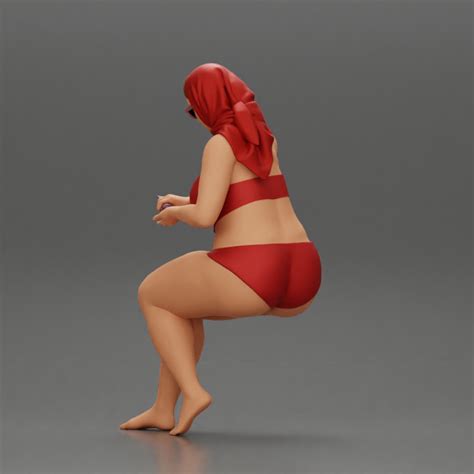 3D Printable Sexy Fat Woman In Bikini Summer Scarf In The Beach Putting Sunscreen By 3DGeschaft