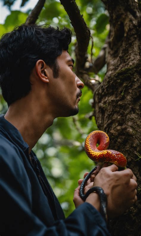 Lexica A Sad Man Eating An Unknown Fruit From A Tree A Snake