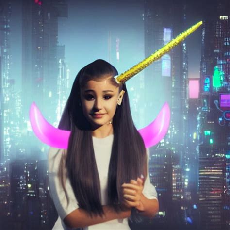 Krea Ariana Grande As A Ceo Flying A Unicorn Cyberpunk Photography