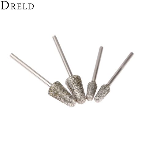 DRELD 4Pcs Dremel Accesories Mini Drill Diamond Grinding Head Burrs