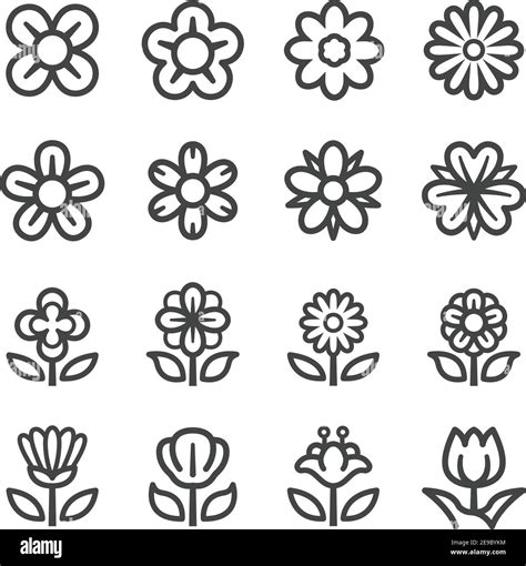 Flower Thin Line Icon Set Vector And Illustration Stock Vector Image