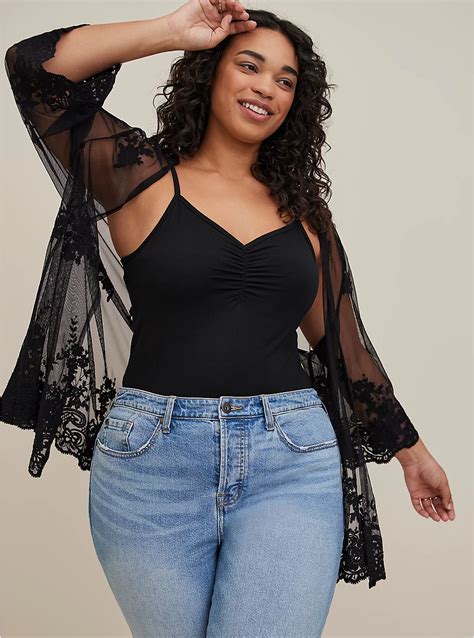 Plus Size Black Embroidered Mesh Kimono Torrid