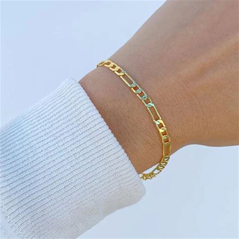 L Edelstahl Figaro Armband F R Frauen Gold Silbrig Farbe Link Kuba