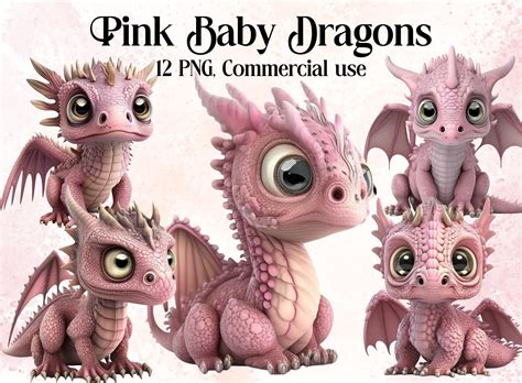 Pink Baby Dragons Cute Clipart Dragon Art Dragon Png Etsy