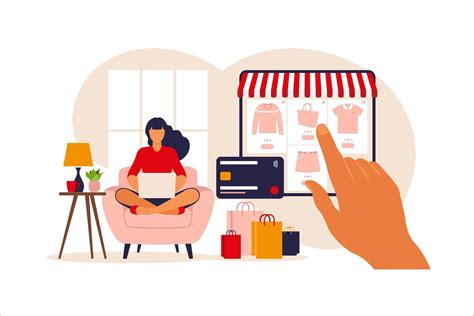 Woman Shopping Online On Laptop Vector Illustration Online Store