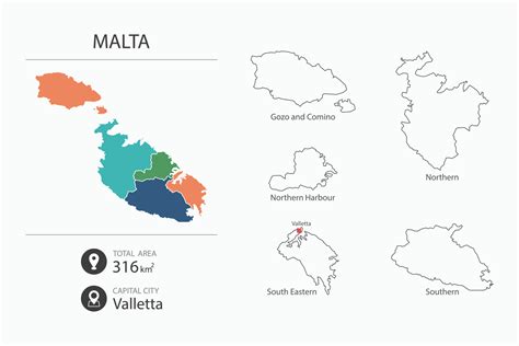 Map of Malta with detailed country map. Map elements of cities, total ...