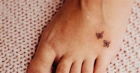 Fine Line Micro Butterflies Tattoo On The Foot