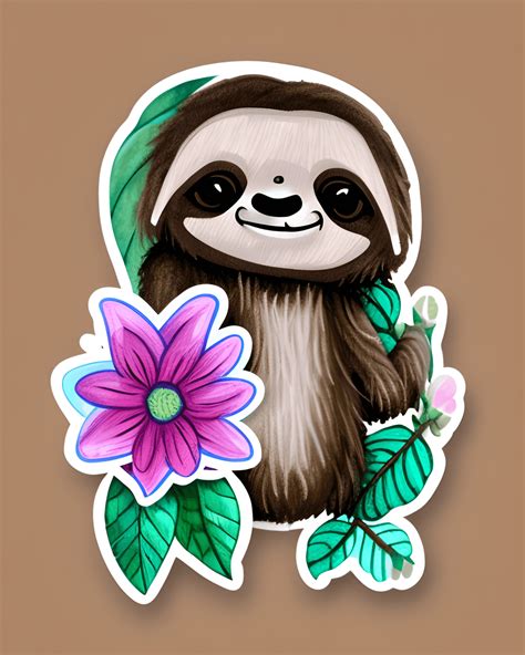 Cute Sloth Sticker · Creative Fabrica