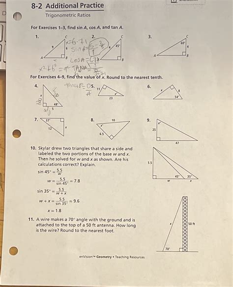 Solved 8 2 Additional Practice Trigonometric Ratios For Exercises 1 3