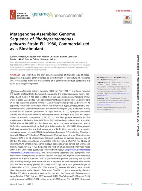 (PDF) Metagenome-Assembled Genome Sequence of Rhodopseudomonas palustris Strain ELI 1980 ...