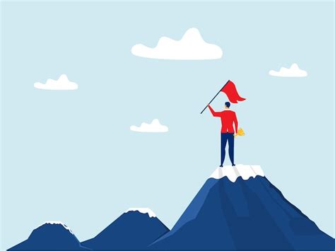 Premium Vector Business Successman Standing On Top Of Mountain With