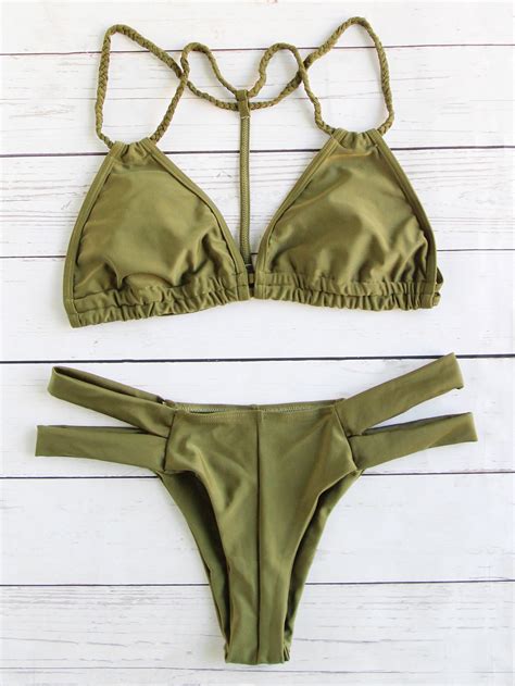 Braided Strap Cut Out Triangle Bikini Set Shein Sheinside