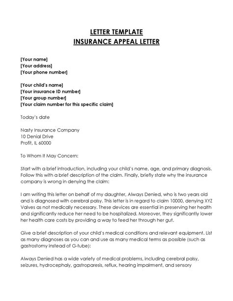 Appeal Letter For Denial Of An Insurance Claim Samples