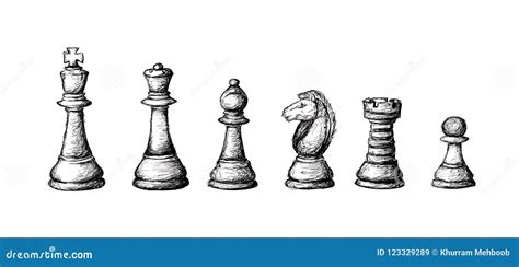 Hand Drawn Sketched Chess Complete Set Stock Illustration